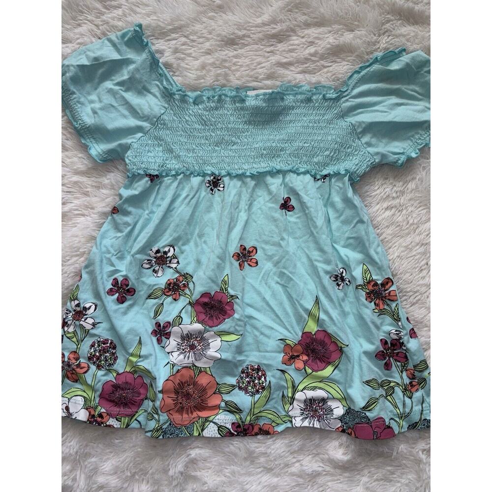 Topolino girls sz. 128 turquoise blue floral tunic style top. Exc. condition.